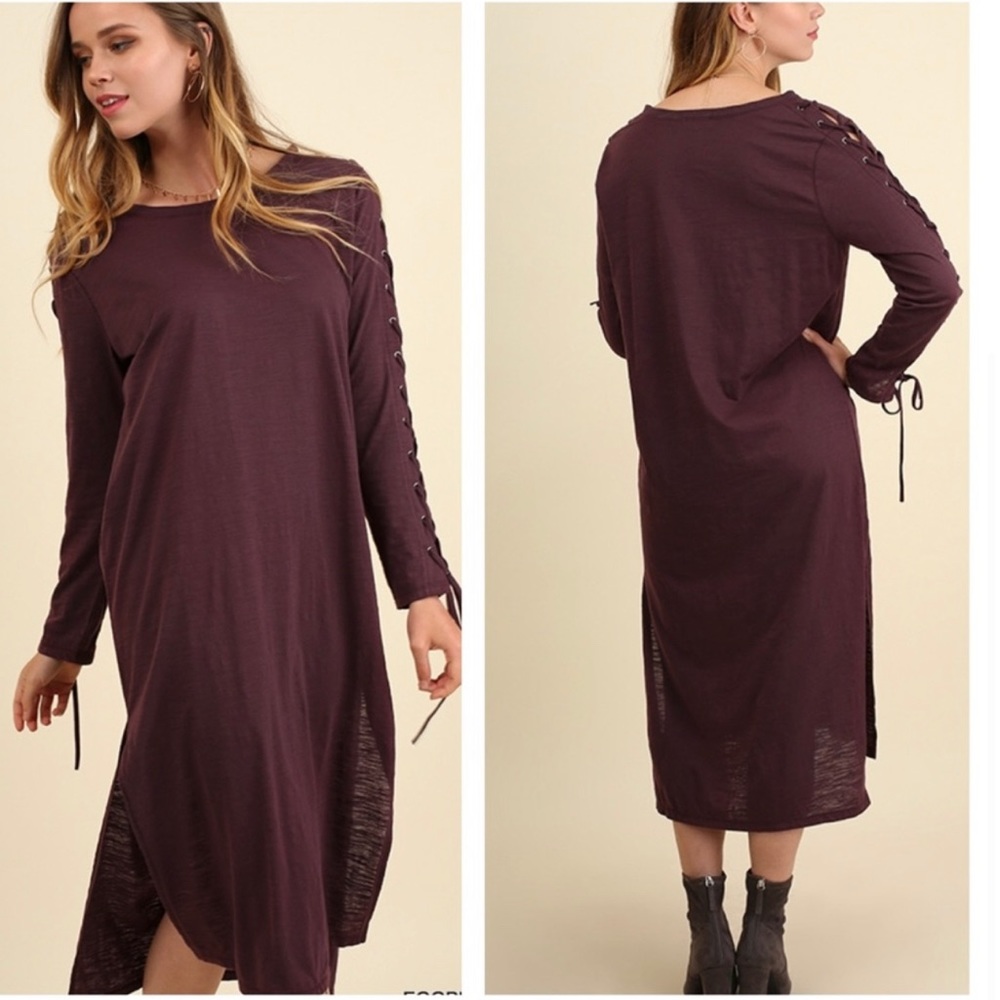 Lace up midi dress in eggplant color - Picture 1 of 4